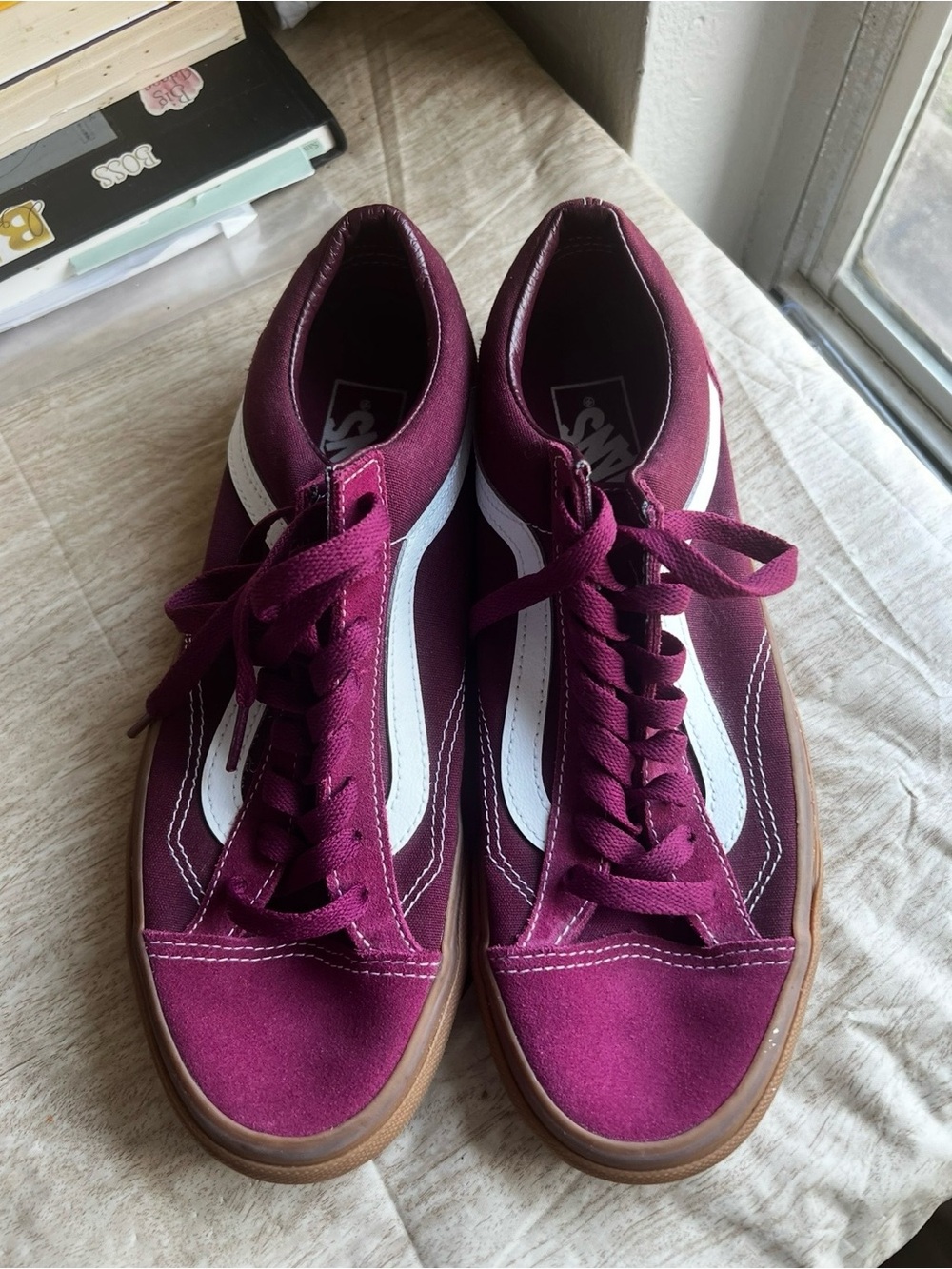 Vans Old Skool low-top skate sneakers in burgundy/maroon.